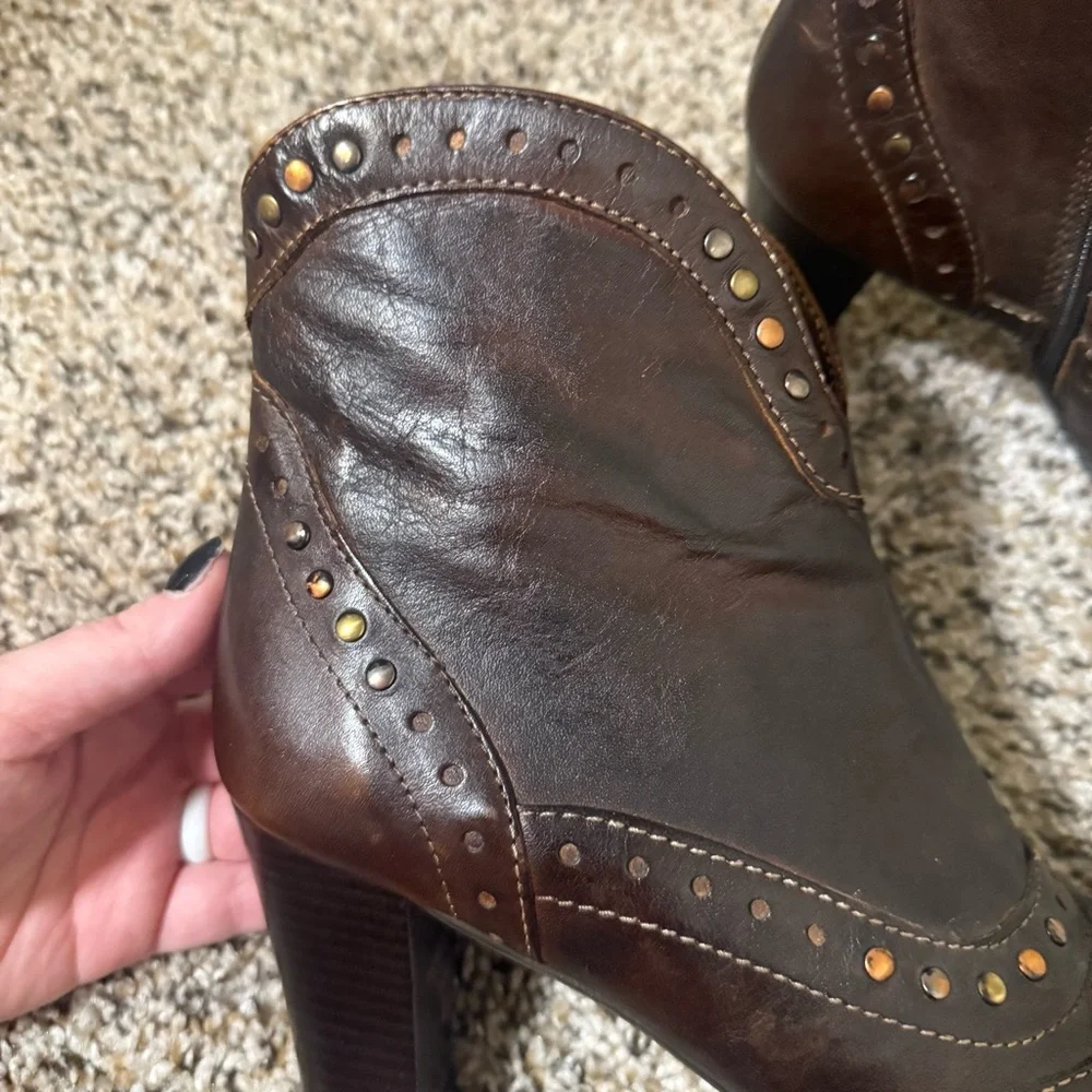 Sesto Meucci Brown Leather Italian Western Style Retro Ankle Boot Womens 7.5 - Picture 8 of 9